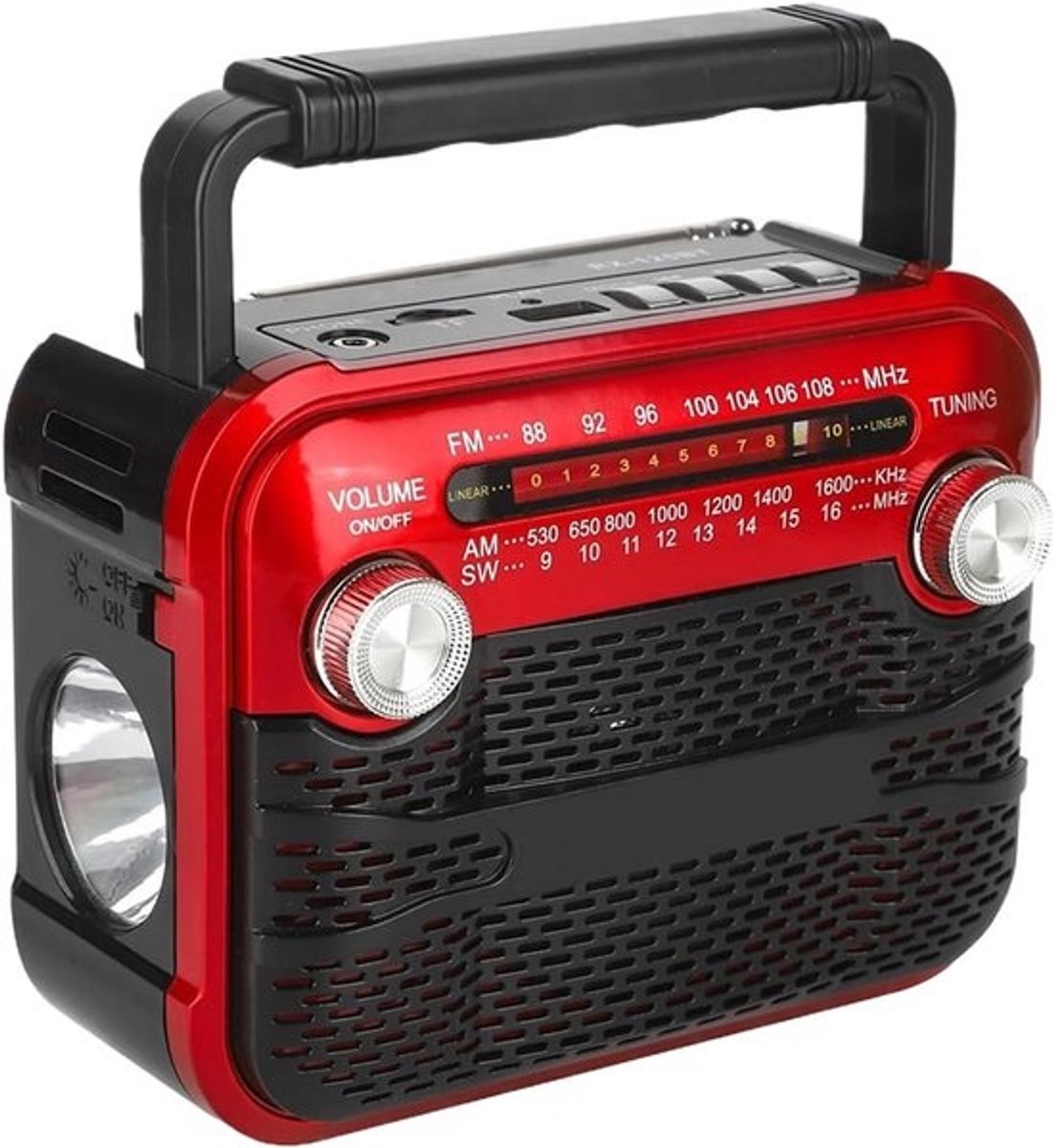 Draagbare radio - Weerradio - Voor buitenactiviteiten - Zonne-energie - Zwengel - 15 x 8 x 12 cm - Rood