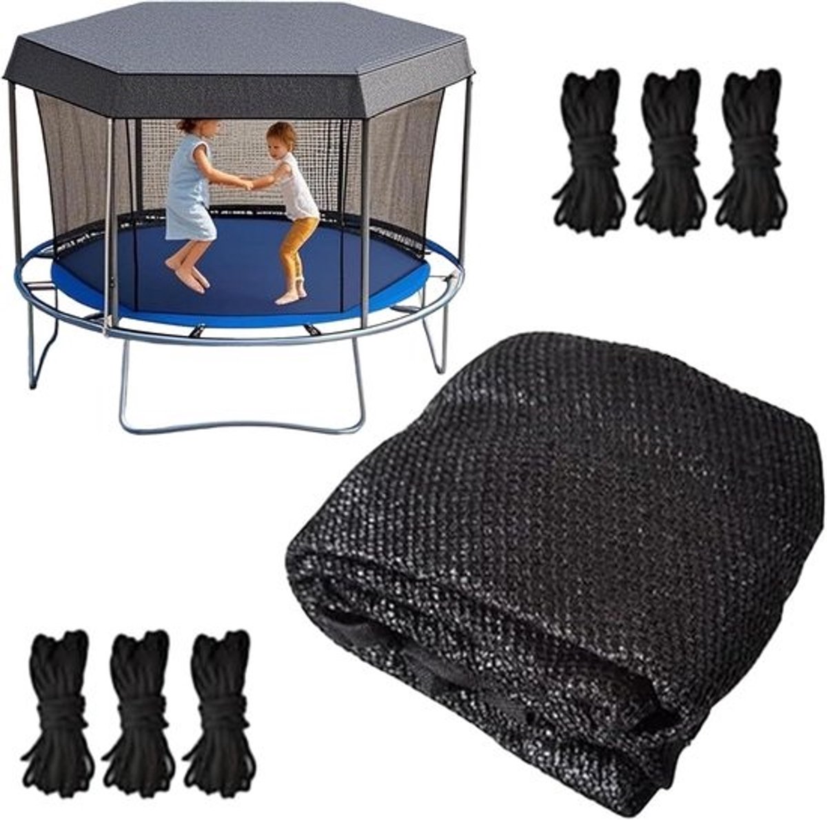 Afdekking voor trampoline - Schaduwdoek voor de tuin - Buiten spelen - Scheurvast materiaal - 3.5 meter - Zwart
