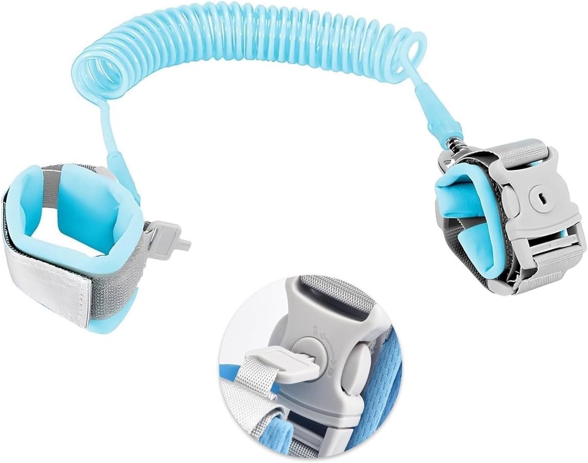 Veilige Kinderen Armband 2.5 m met Sleutel Anti-Verlies Lijn voor Kinderen - Verstelbare Armband voor Reizen, Winkelen en Drukke Omgevingen met 360 Graden Rotatie en RVS Kabel