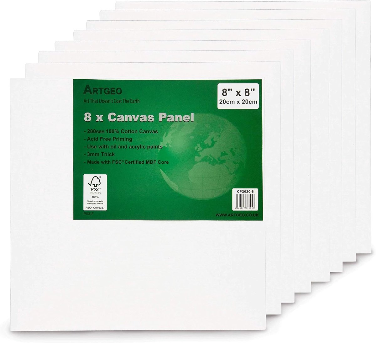 20 cm x 20 cm Artgeo canvaspaneel, 3 mm, 8 stuks - ShopVlot