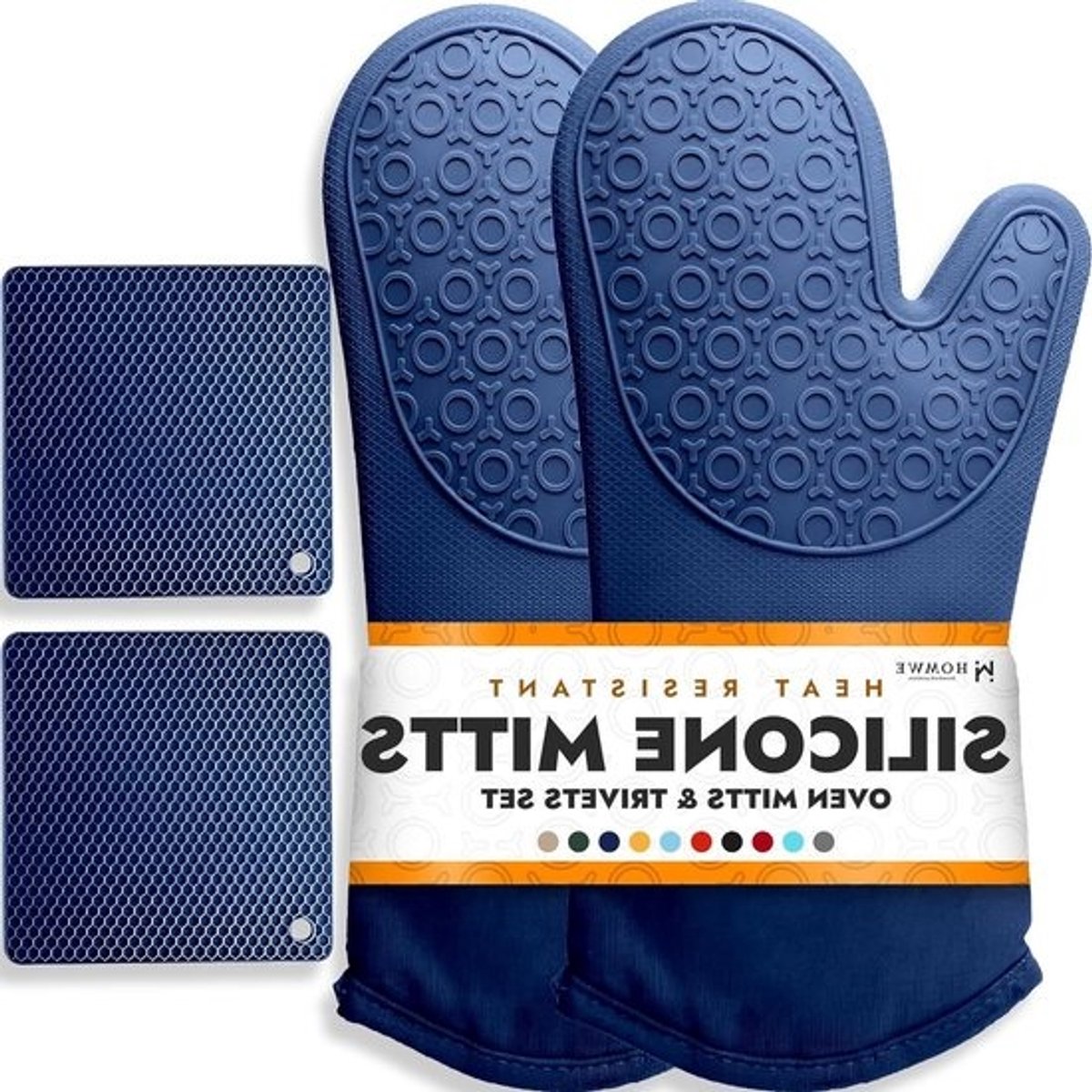 Ovenwanten en onderzetters - Keukenhandschoenen en pannenlappen - Hittebescherming voor de keuken - BPA-vrij siliconen - 4-delige set - Blauw