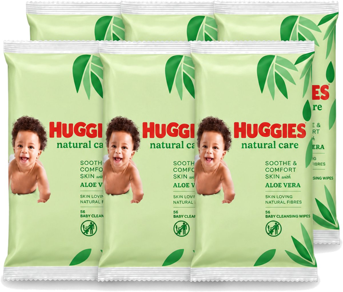 6 x Huggies - Billendoekjes - Huidvriendelijk - Met Aloë Vera - 56 Babydoekjes - Voordeelverpakking - 6 stuks