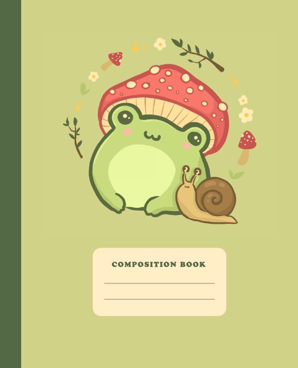 Composition Book: Cute Frog With Mushroom Hat - College Ruled Notebook - ShopVlot