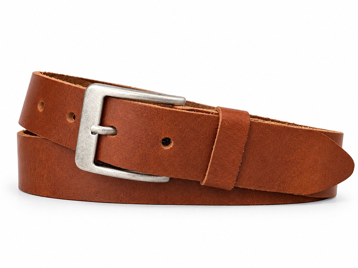Cognac Leren Riem 4 cm – Volnerf Leer – Dames & Heren – Nikkelvrije Gesp - Maat 95 (totale lenhgte 110)