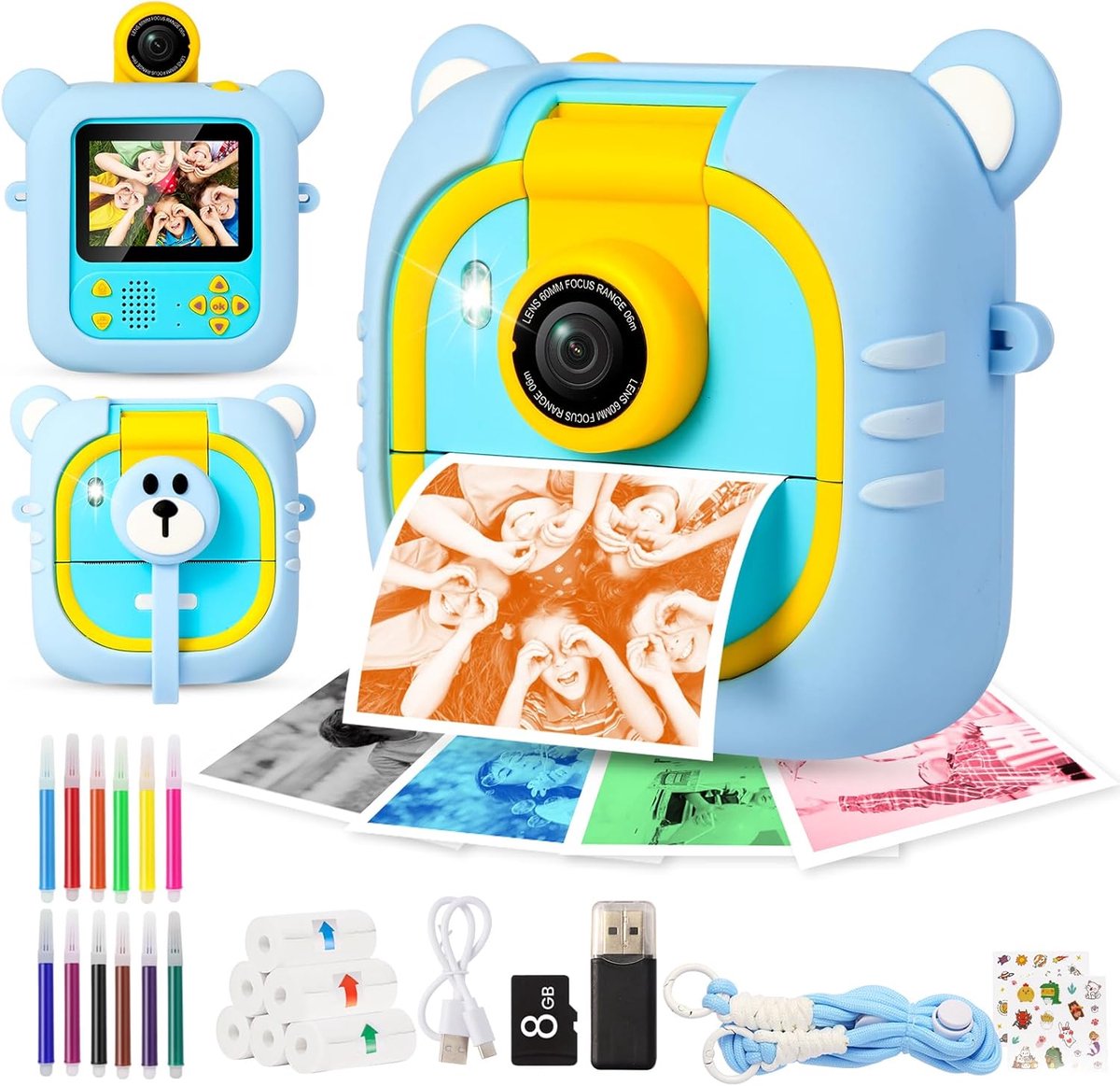 SnelShoppen - Instant Camera voor Kinderen met 7 BPA-vrije Papierrollen, 2.4" Scherm, 180° Rotatable Lens, 1200mAh Accu - Creatieve Fotografie voor Fe