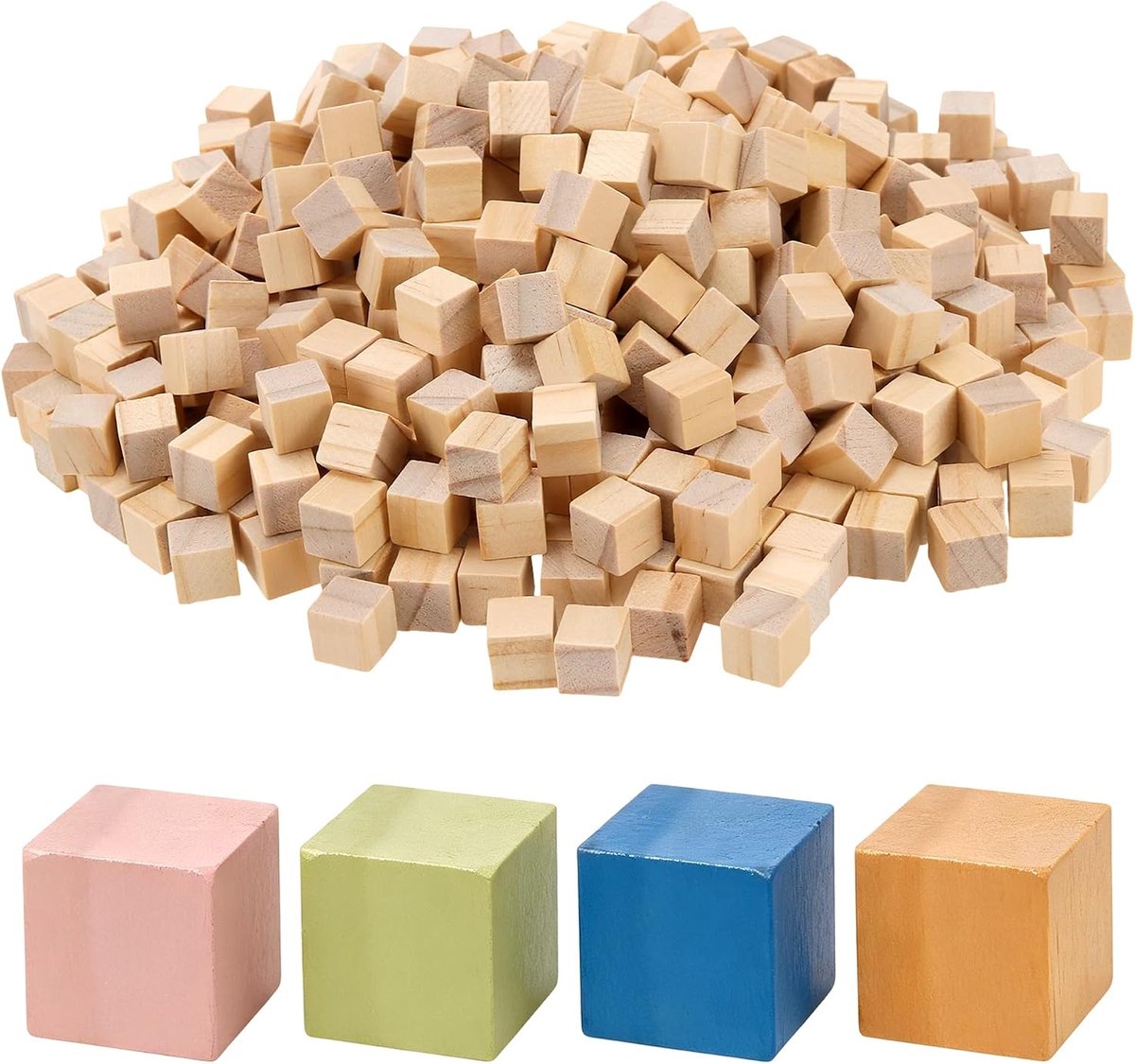 600 stuks 10 mm houten dobbelstenen, blank, natuurlijke dobbelstenen, kleine houten blokken om te knutselen, vierkante - ShopVlot