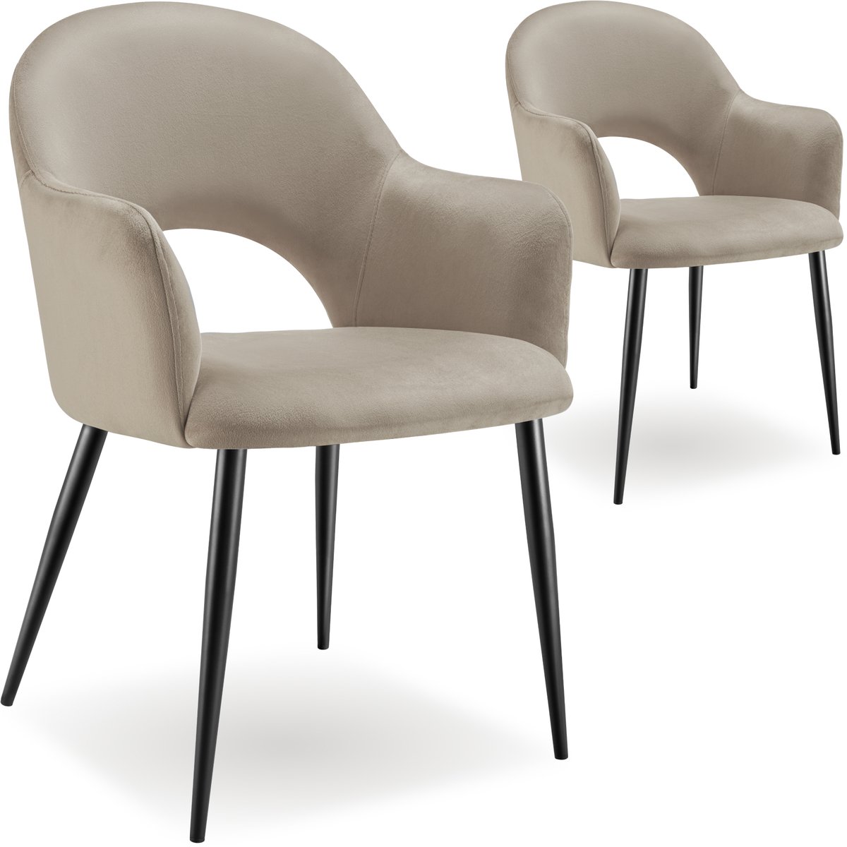 Tectake Set van 2 Eetkamerstoelen Sachel - Fluweellook Gestoffeerde Fauteuils - Keukenstoel - Ergonomische Stoelen voor Woonkamer en Keuken - Eetkamerstoel met Armleuning - 120 kg Draagkracht per Stoel - Taupe