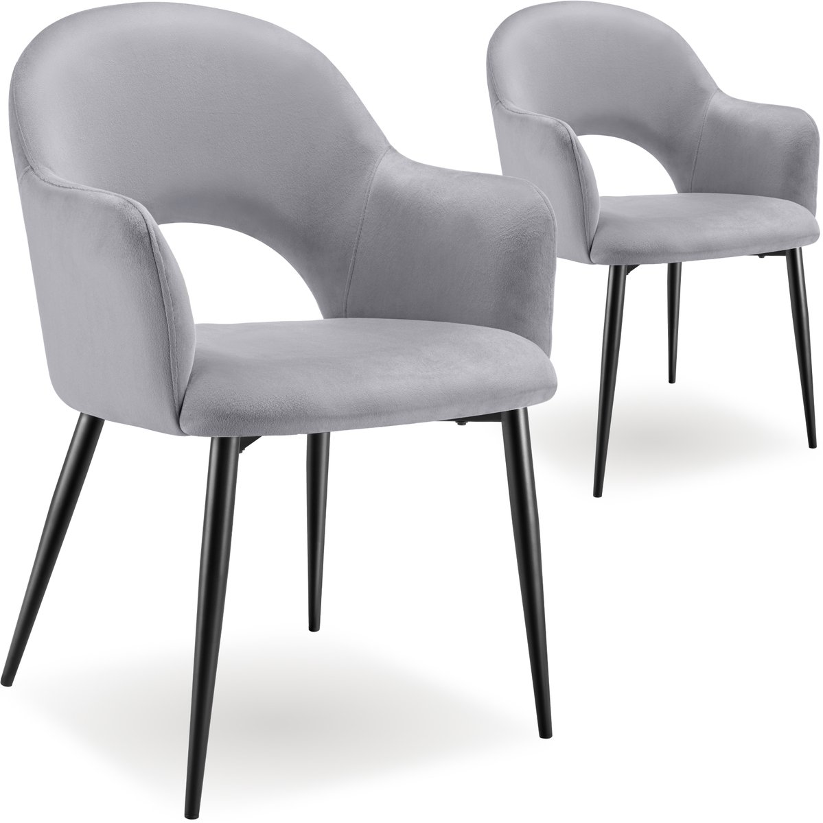 Tectake Set van 2 Eetkamerstoelen Sachel - Fluweellook Gestoffeerde Fauteuils - Keukenstoel - Ergonomische Stoelen voor Woonkamer en Keuken - Eetkamerstoel met Armleuning - 120 kg Draagkracht per Stoel - Lichtgrijs