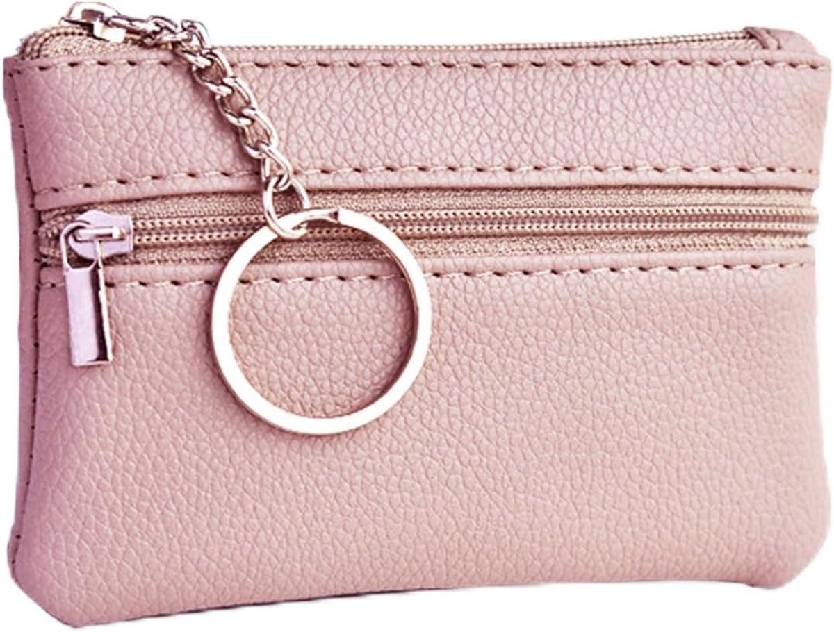 SnelShoppen - Dubbele Laag Sleuteltas PU Wallet 11.5 x 7.5 x 1.2 cm Sleutelhanger Met Rits Voor Mannen Vrouwen Unisex Roze Elegant Compact