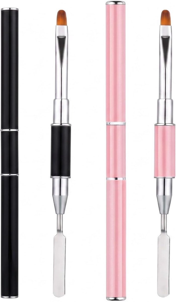 2 dubbelzijdige nagelpenselen, polygelkwast voor acryl en gel, dubbele kwast voor nail art design, nauwkeurige vorm en - ShopVlot