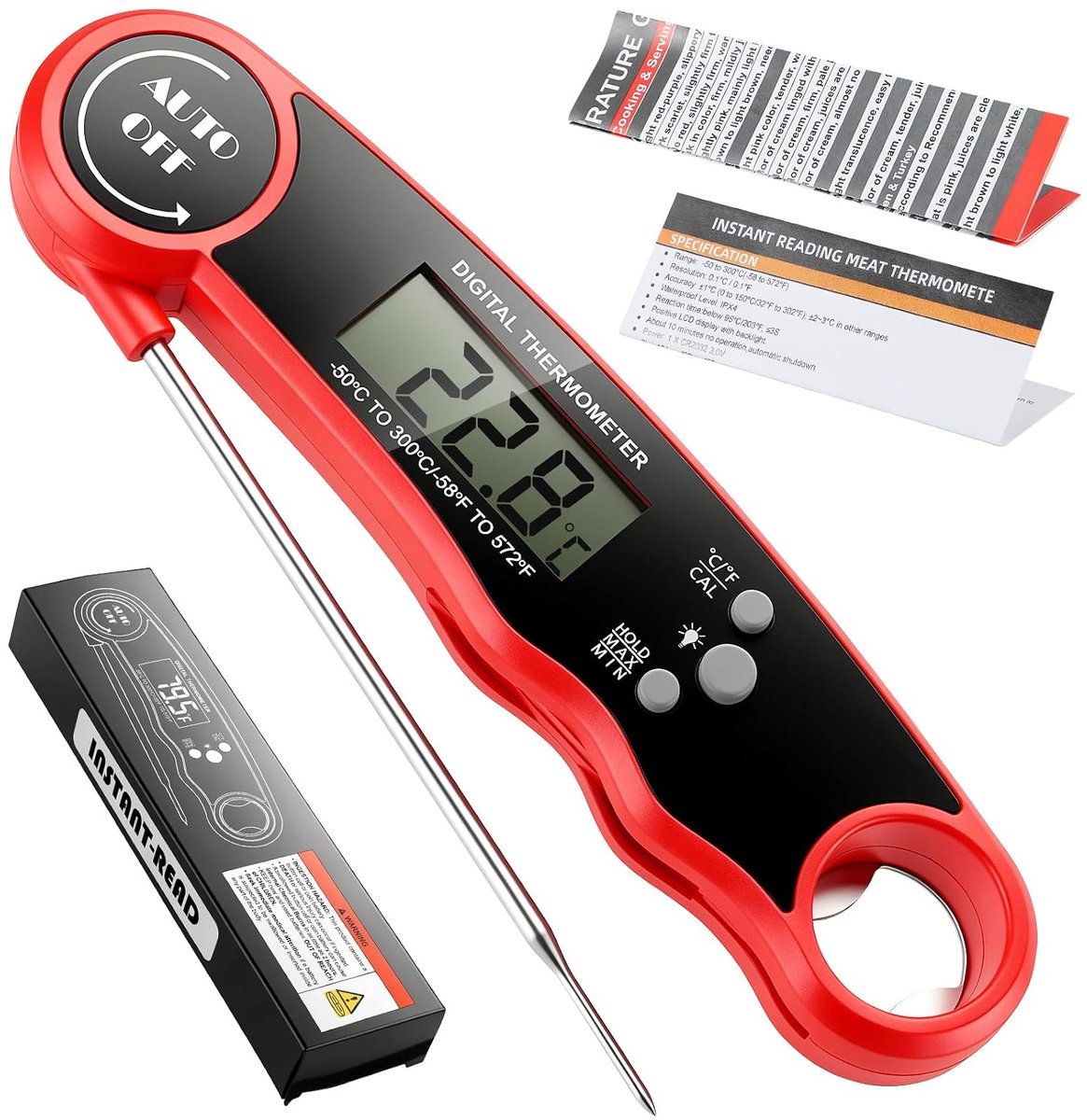 digitale vleesthermometer voor in de keuken met achtergrondverlichting, IPX6 waterdicht en magnetisch - ShopVlot