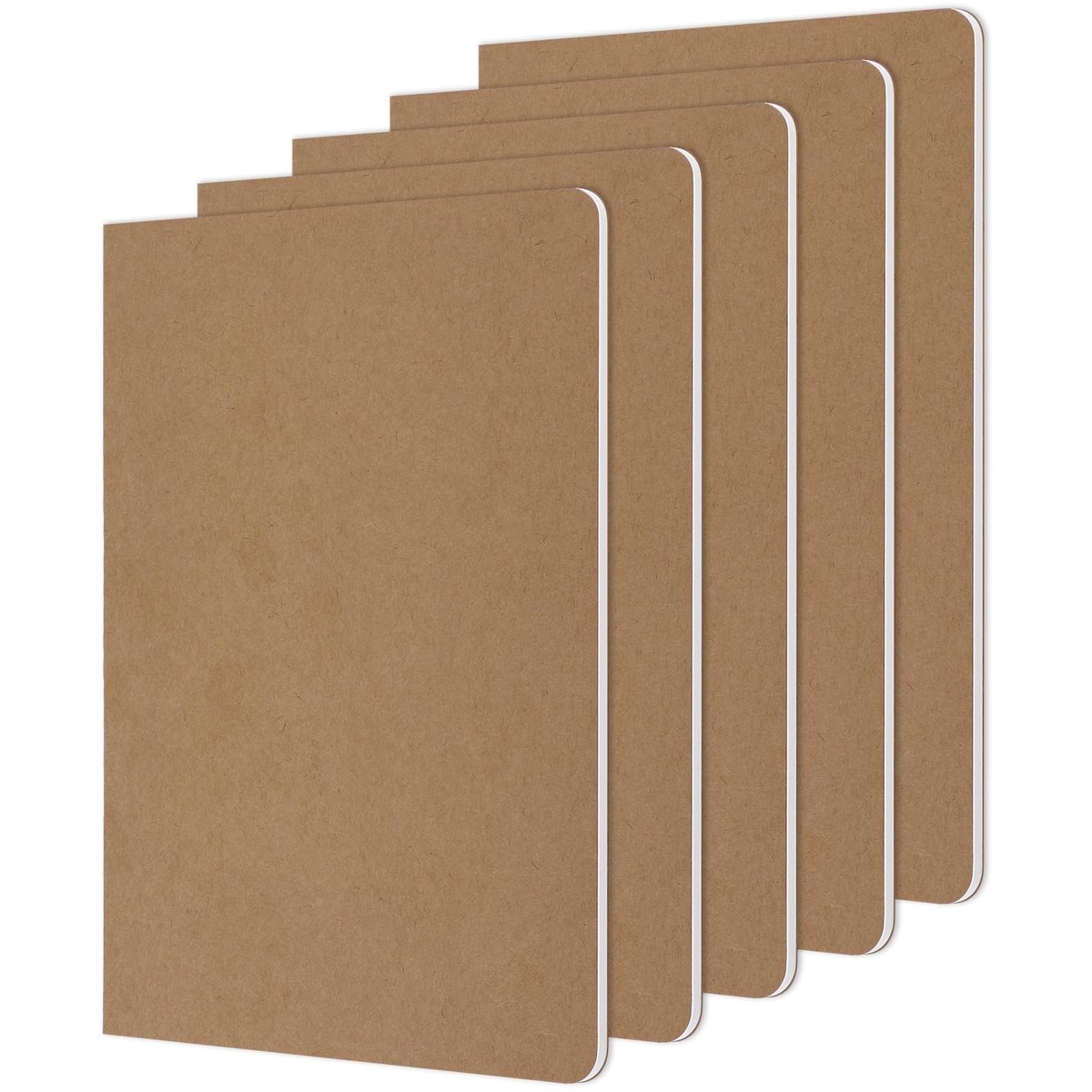 Thboxes A5 notitieboek, gelinieerd, set van 5, 30 vellen/60 pagina's, bruin - ShopVlot
