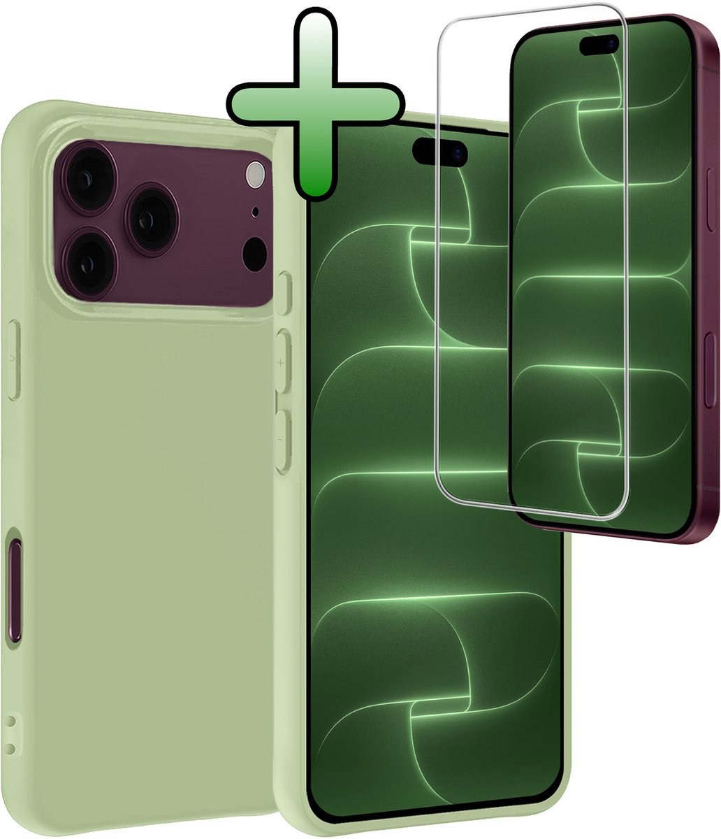 Hoesje Met Screenprotector - Geschikt voor Apple iPhone 18 Pro Max - Sterk & Shockproof - Back Cover - Siliconen Case - Telefoon Hoes - Groen