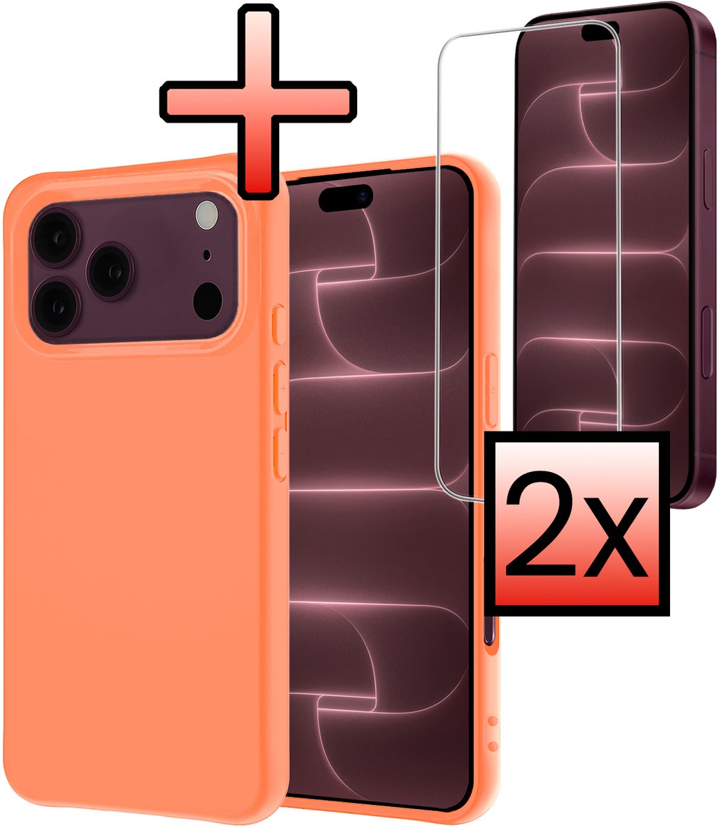 Hoesje - Met 2x Screenprotector - Geschikt voor Apple iPhone 18 Pro - Sterk & Shockproof - Back Cover - Siliconen Case - Telefoon Hoes - Perzik