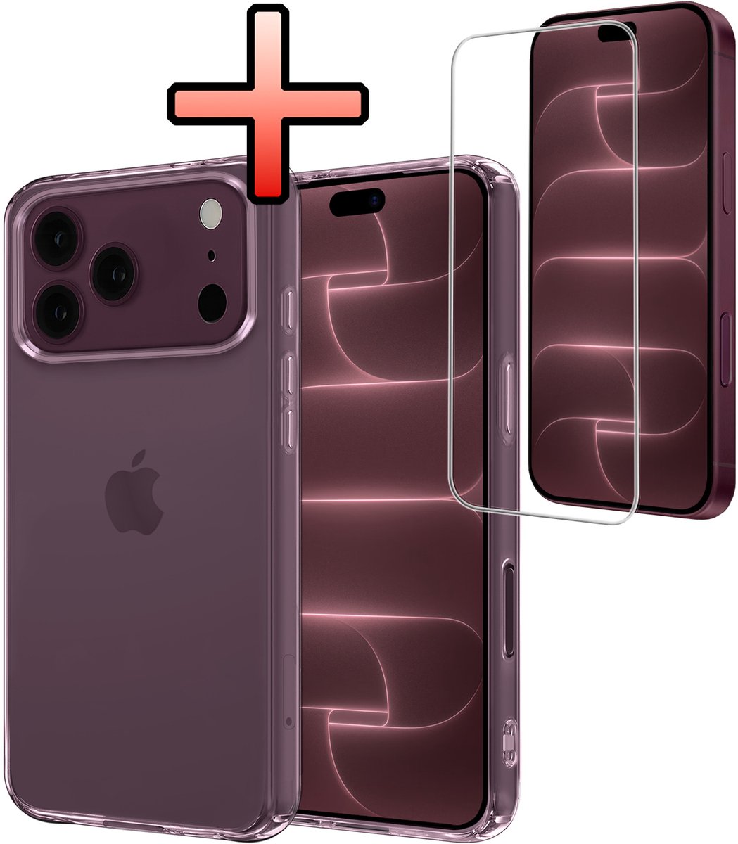 Hoesje - Met Screenprotector - Geschikt voor Apple iPhone 18 Pro - Sterk & Shockproof - Back Cover - Siliconen Case - Telefoon Hoes - Transparant