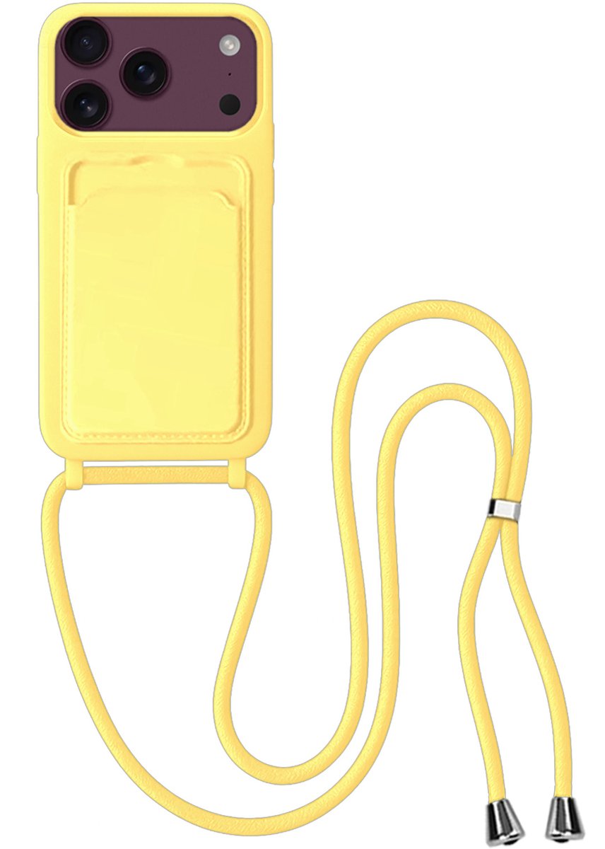 Hoes Geschikt voor iPhone 18 Pro Hoesje Met Koord - Telefoonhoesje Geschikt voor iPhone 18 Pro Backcover Met Afneembaar Koord - Geel