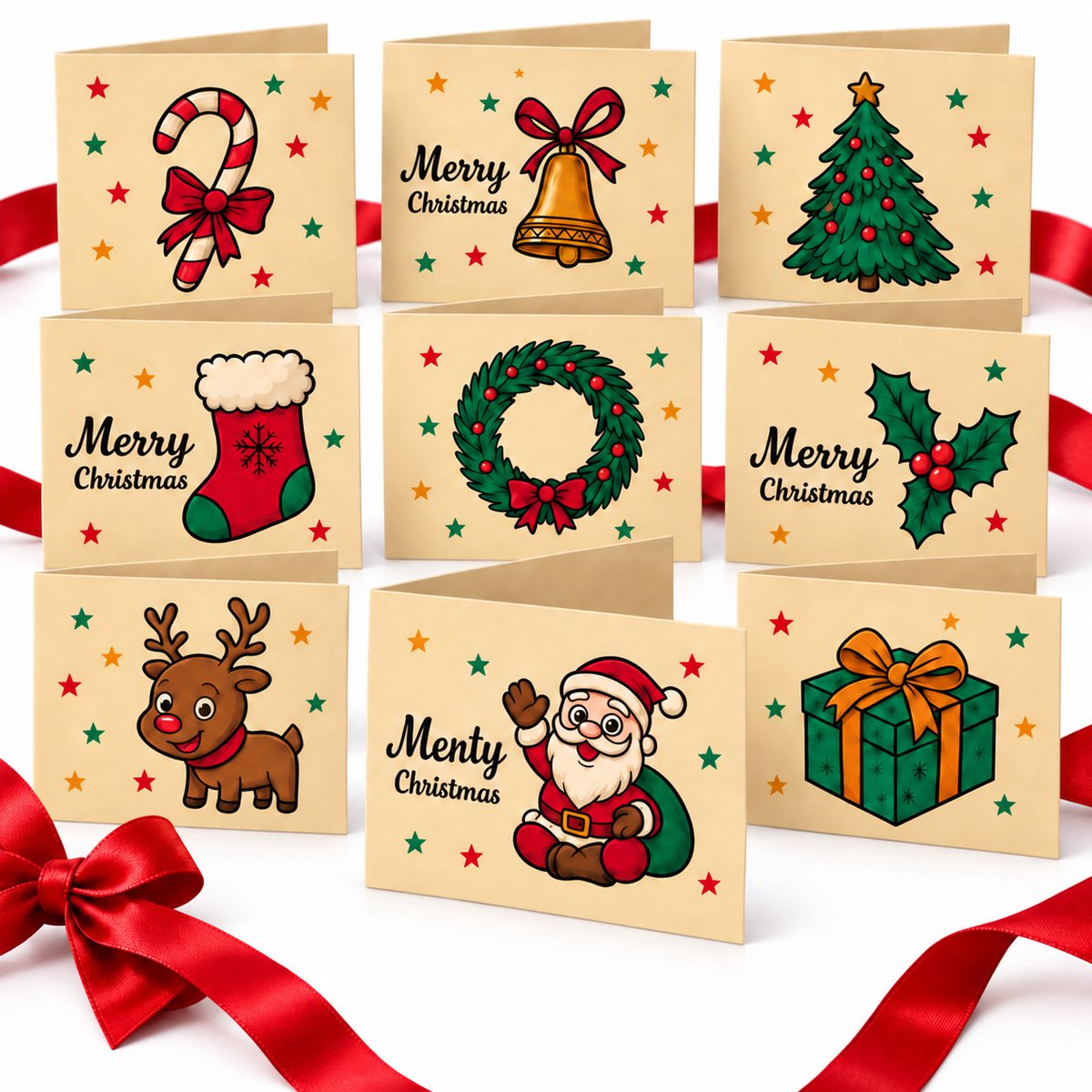 Twenty4seven® Kerstkaarten 9 Stuks met Enveloppen - Luxe Kerst Wenskaarten 12,7x9 cm - Nieuwjaarskaarten & Ansichtkaarten - Klein Formaat