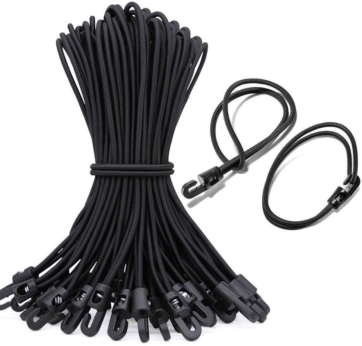 Elastische spanbanden met haken, 25 stuks, elastisch touw met haken, 25 cm, zwart, uittrekbaar touw, multifunctionele - ShopVlot