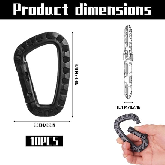 Set van 10 D-vormige kunststof karabiners voor outdoor, camping en klimmen — afbeelding 2