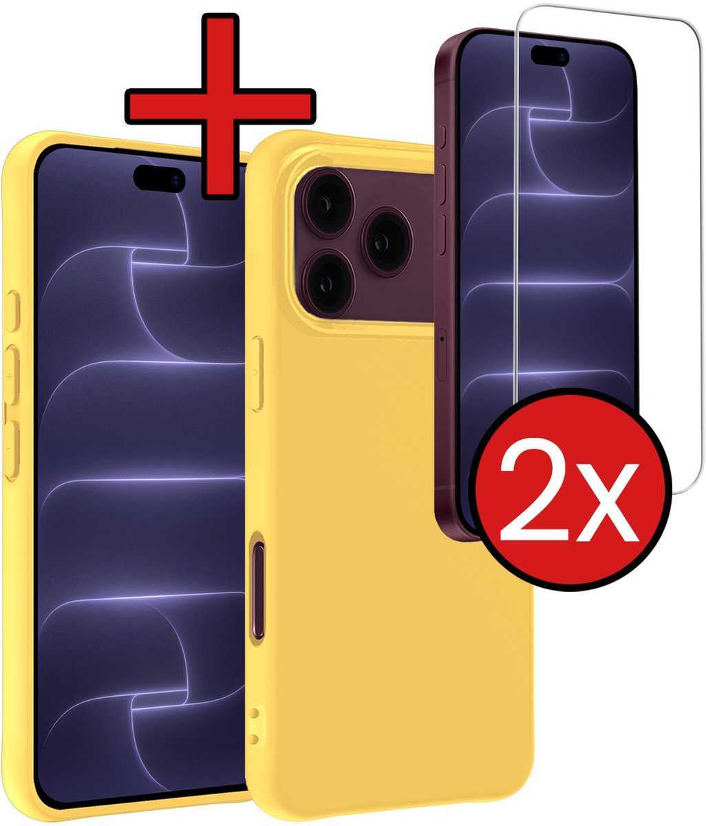 Hoesje - Met 2x Screenprotector - Geschikt voor Apple iPhone 18 Pro Max - Sterk & Shockproof - Telefoon Hoes - Back Cover - Siliconen Case - Telefoonhoes - Geel