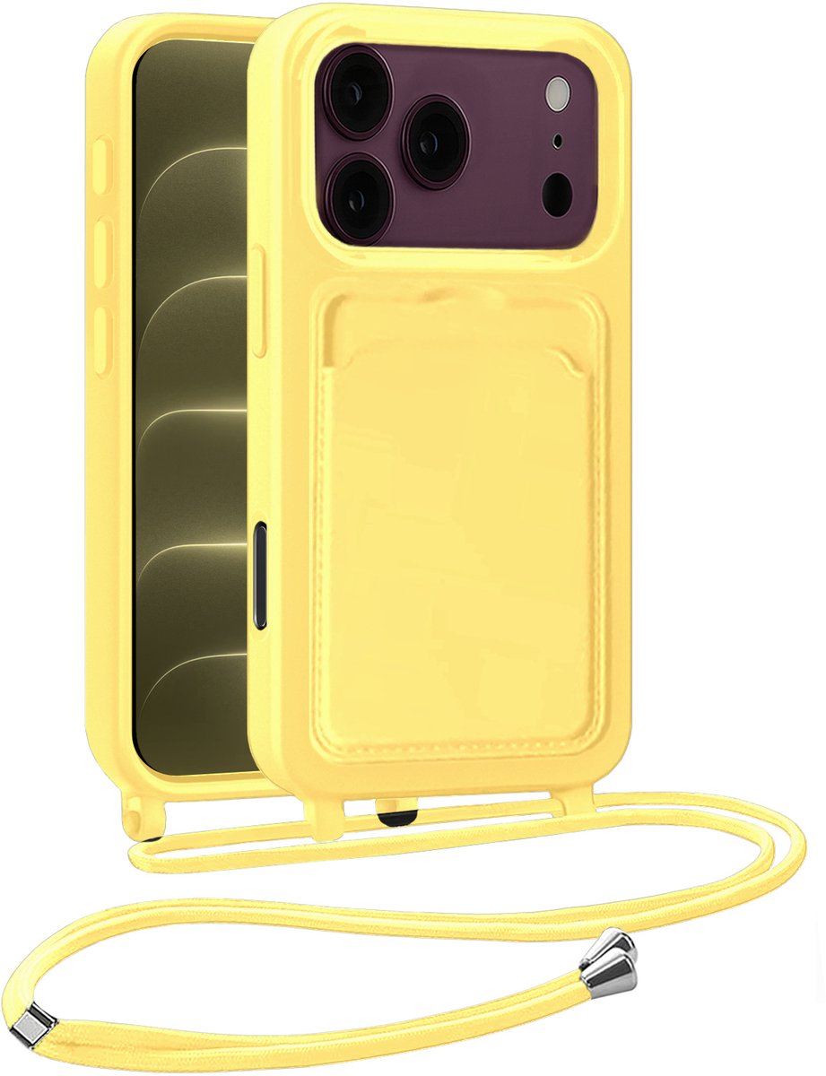 Hoesje Geschikt voor iPhone 18 Pro Max Hoesje Met Koord Siliconen Case - Hoes Geschikt voor iPhone 18 Pro Max Backcover Met Afneembaar Koord - Geel