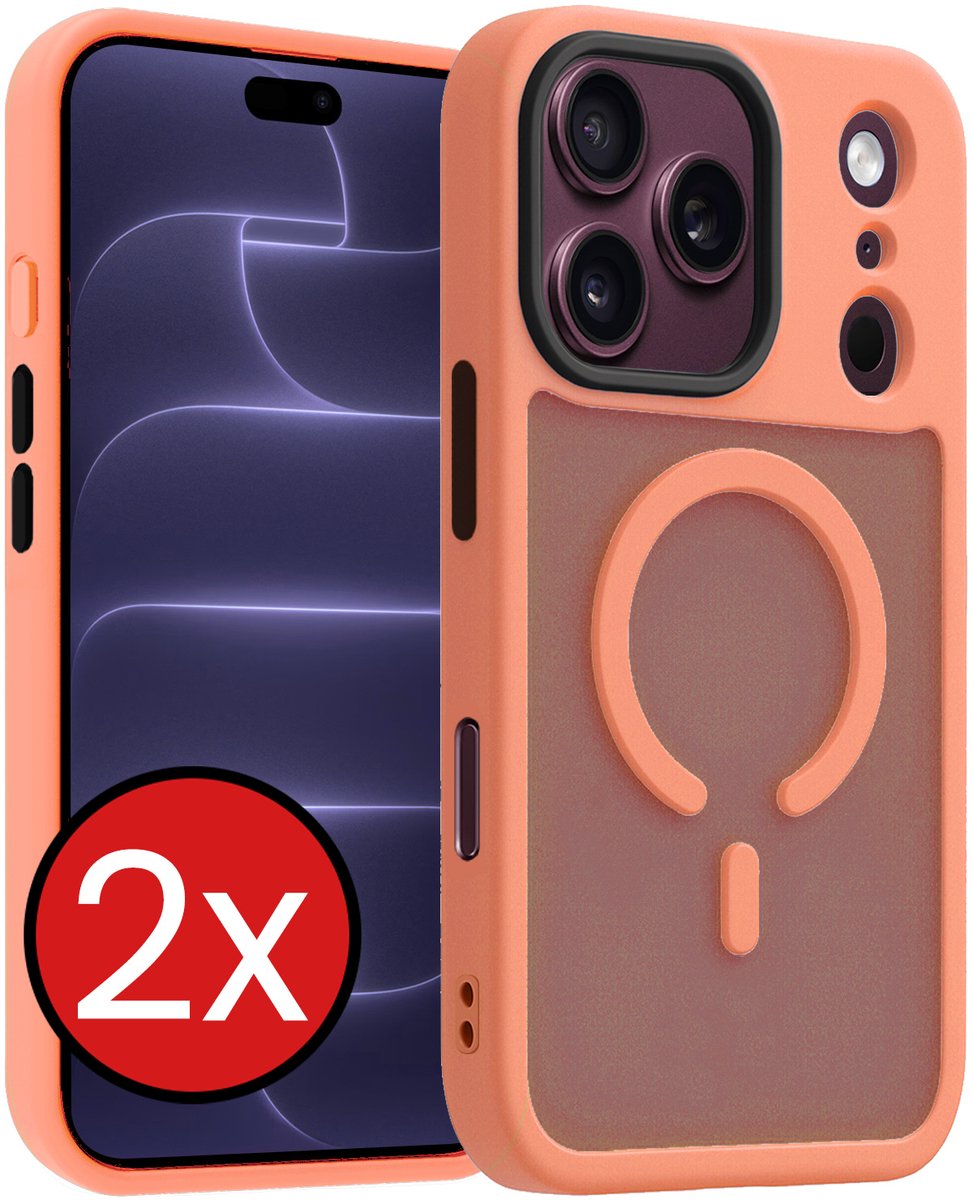 Hoesje - 2 Stuks - Geschikt voor Apple iPhone 18 Pro - Magsafe Compatible - Sterk & Shockproof - Shock Proof Case - Back Cover - Telefoon Hoes - Telefoonhoes - Perzik