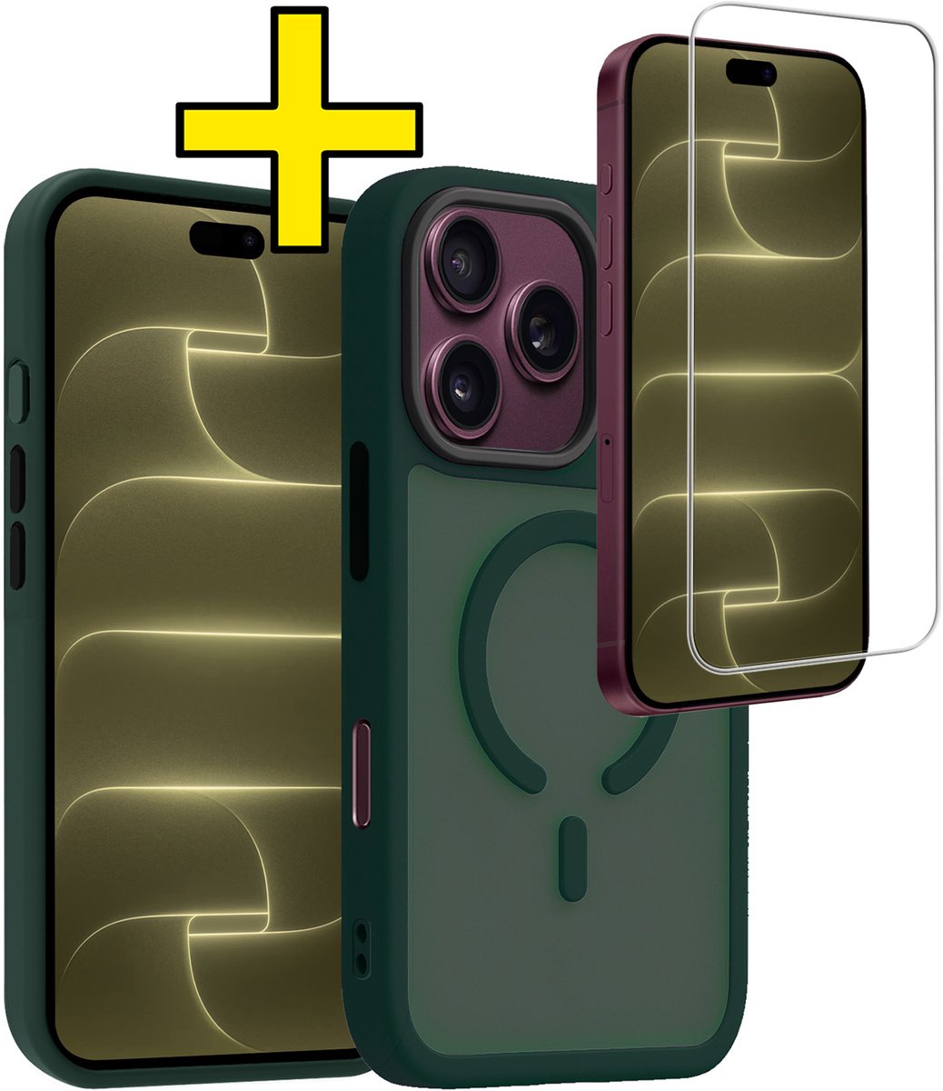 Hoesje - Met Screenprotector - Geschikt voor Apple iPhone 18 Pro Max - Magsafe Compatible - Sterk & Shockproof - Back Cover - Shock Proof Case - Telefoon Hoes - Telefoonhoesjes - Donkergroen