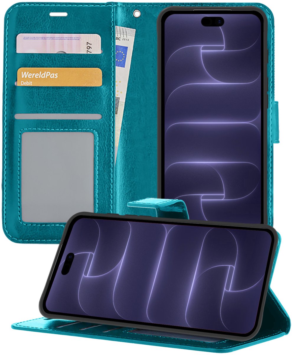 Hoesje - Geschikt voor Apple iPhone 18 Pro Max - Luxe Bookcase - Walletcase Hoes - Portemonnee - Cover - Telefoonhoes - Turquoise