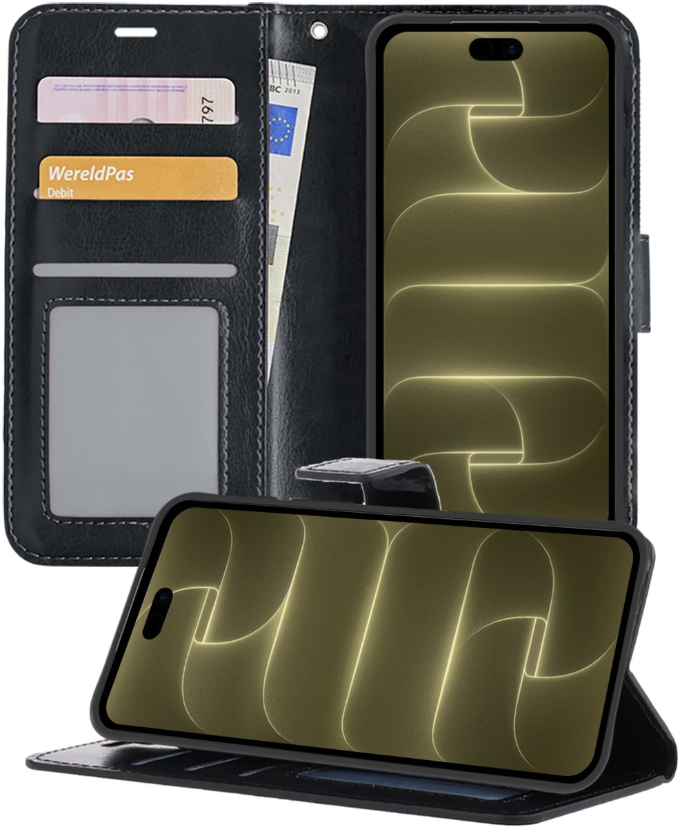 Hoesje - Met Pasjeshouder - Geschikt voor Apple iPhone 18 Pro Max - Luxe Bookcase Portemonee - Flip Case - Kunstleer Book Case - Flipcase - Book Cover - Walletcase - Portemonneehoes - Telefoonhoesjes - Zwart