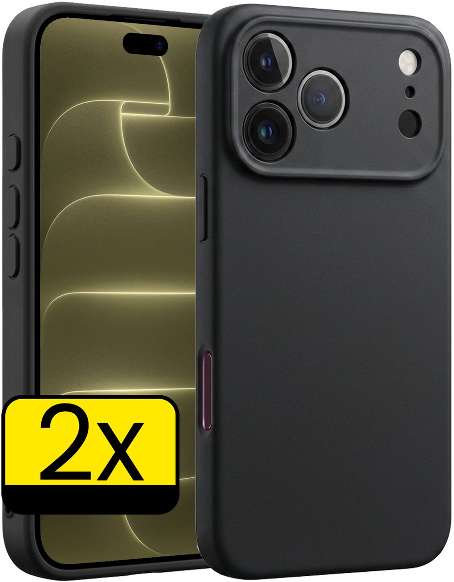 Hoesje - 2 Stuks - Geschikt voor Apple iPhone 18 Pro - Sterk & Shockproof - Case Siliconen - Back Cover - Telefoon Hoes - Telefoonhoesjes - Zwart