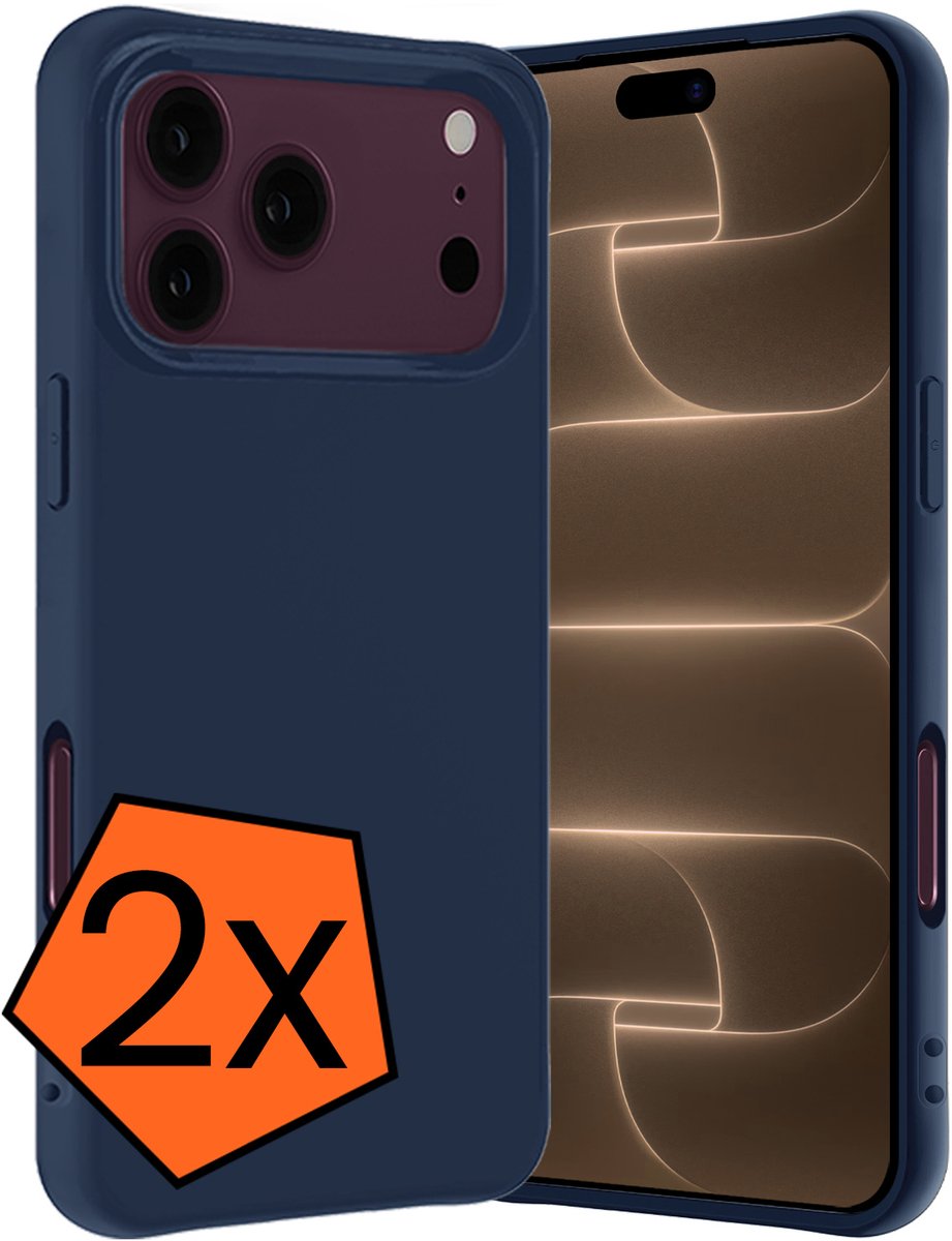 Hoes - 2 Stuks - Geschikt voor Apple iPhone 18 Pro Max - Sterk & Shockproof - Case Siliconen - Back Cover - Telefoon Hoes - Donkerblauw