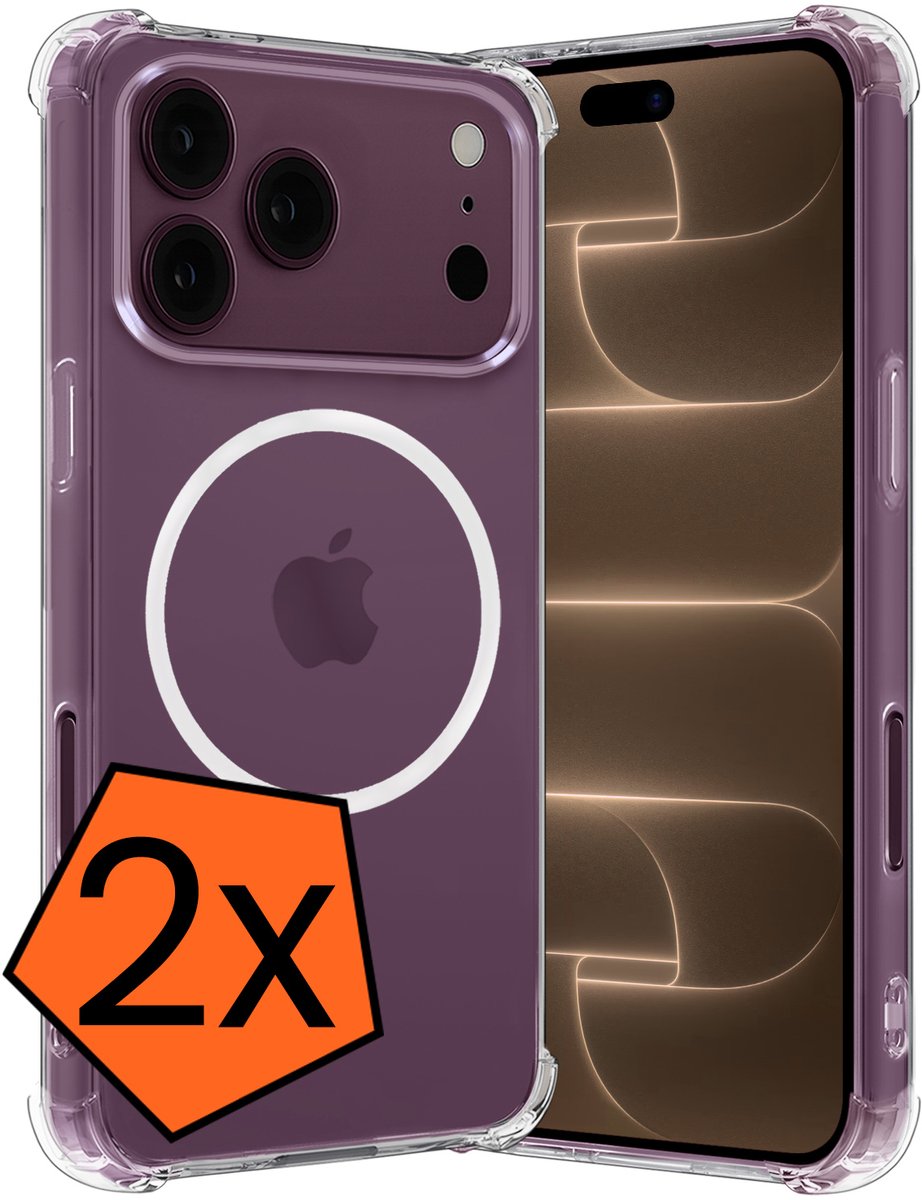 Hoes - 2 Stuks - Geschikt voor Apple iPhone 18 Pro - Magsafe Compatible - Sterk & Shockproof - Back Cover - Shock Proof Case - Telefoon Hoes - Transparant