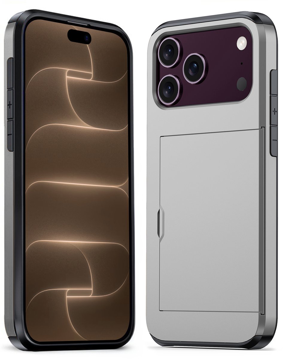 Hoesje Geschikt voor iPhone 18 Pro Hoesje Pasjeshouder Shockproof Hard Case - Hoesje Geschikt voor iPhone 18 Pro Hoes Met Kaarthouder - Grijs
