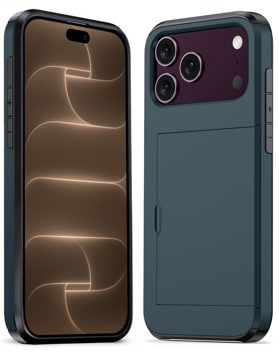 Hoesje Geschikt voor iPhone 18 Pro Max Hoesje Pasjeshouder Shockproof Hard Case - Hoesje Geschikt voor iPhone 18 Pro Max Hoes Met Kaarthouder - Donkerblauw