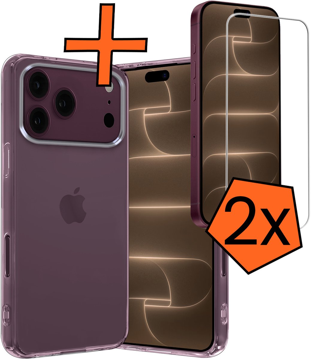 Hoes - Met 2x Screenprotector - Geschikt voor Apple iPhone 18 Pro - Sterk & Shockproof - Back Cover - Siliconen Case - Telefoon Hoes - Transparant