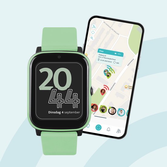 One2track Connect NEXT groen | GPS horloge voor kinderen | Bekijk de locatie van je kind. Stel veilige zones in. En videobellen met de leukste smartwatch voor kinderen