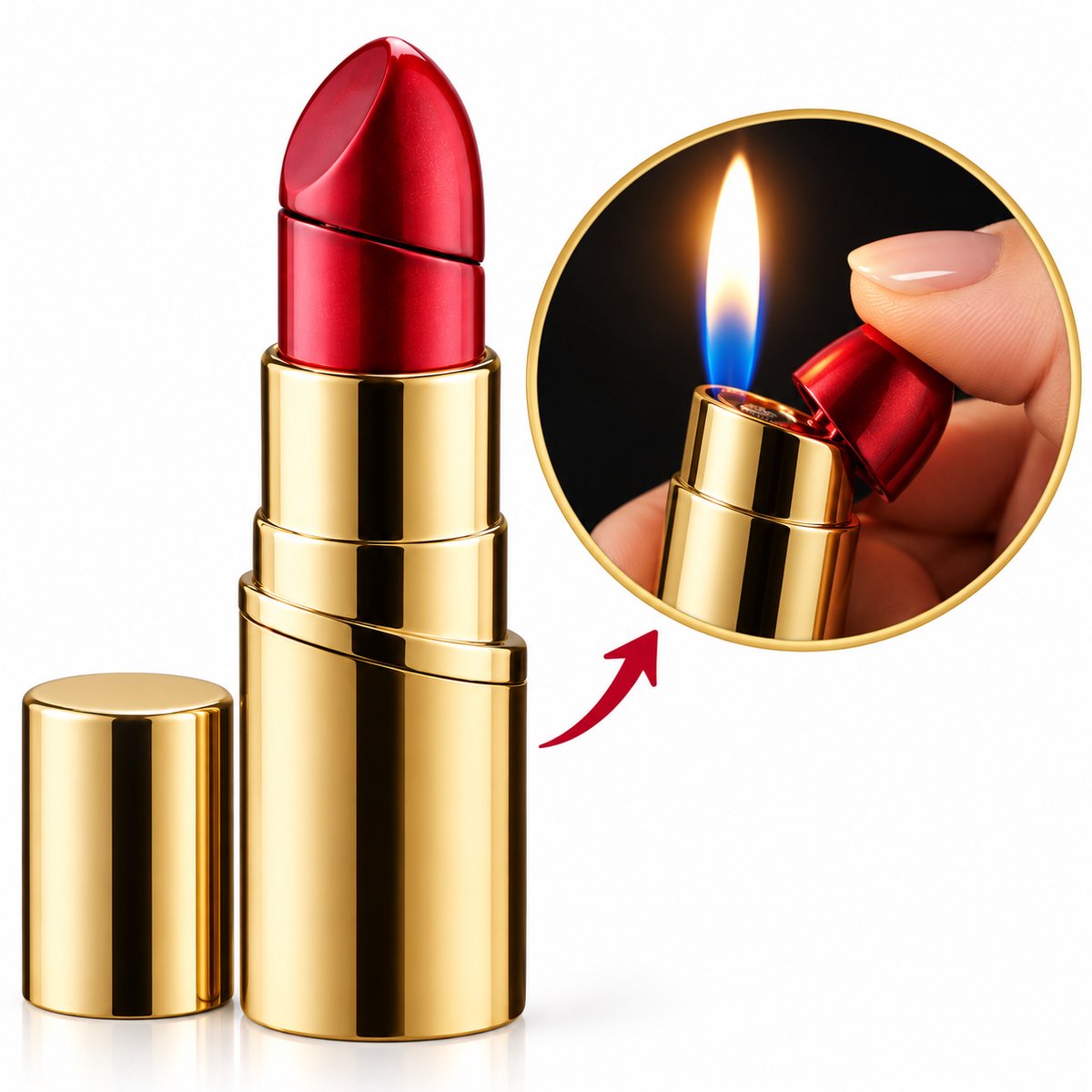 Nina’s Giftshop® Lipstick Aansteker – Goud – Luxe Gasaansteker – Navulbaar & Compact – Cadeau voor Vrouw – Valentijn & Kerst