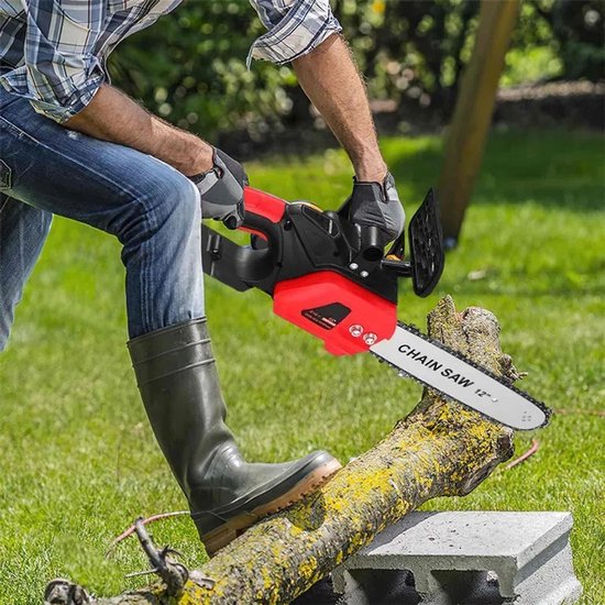 Zerova Electrische Kettingzaag - Kettingzaag - Snoeizaag - Takkenzaag - Handzaag - 2 Accu's - Borstelloze Motor - Rood met Zwart — afbeelding 2