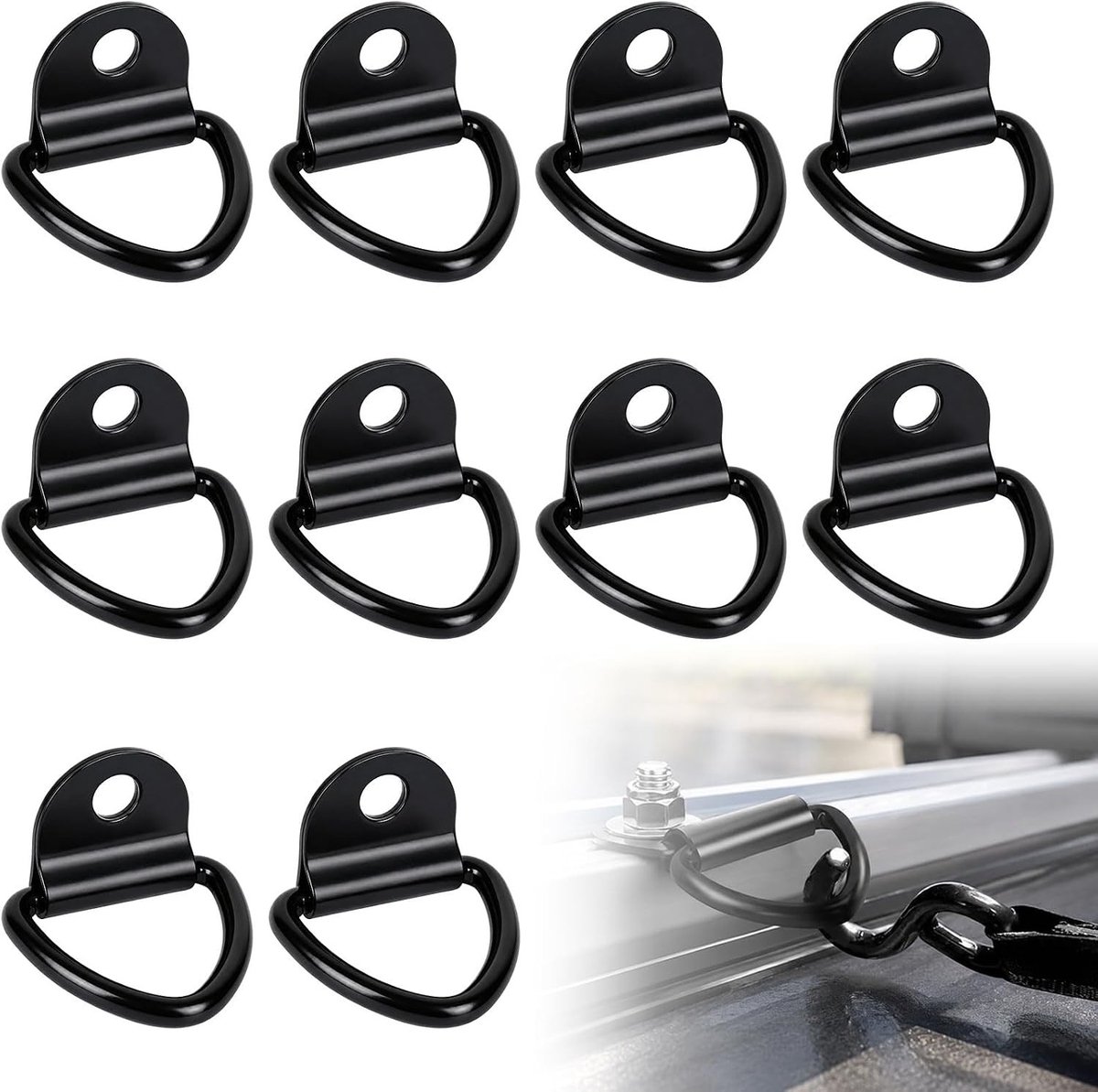 10 Stuks D-Ring Lashing Eyes voor Aanhangwagenaccessoires, Belastbaarheid tot 1000 kg, Stevig en Duurzaam