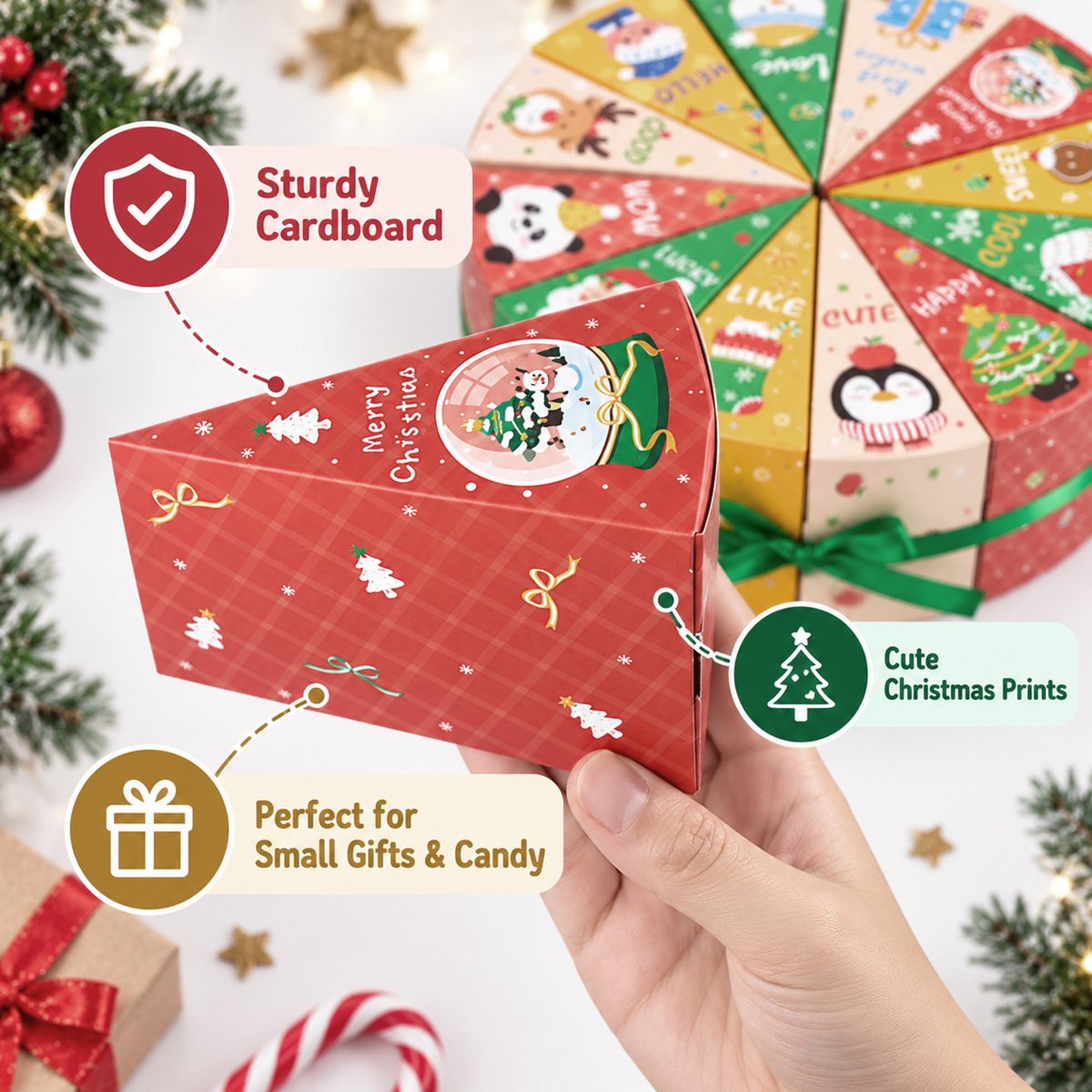 12 stuks kerstcadeaudoosjes - Adventskalender doosjes - Kerst geschenkdoosjes 11 x 5,5 x 7,5 cm - Met groen lint - DIY kerstcadeauverpakking voor kleine cadeaus en snoep – foto 3