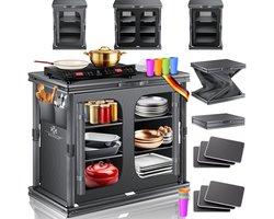 KESSER® Campingkeuken opvouwbaar - Aluminium frame met 6 vakken en vliegengaas - 84x80 cm - Antraciet