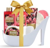 Spa Luxetique - Wellness Verwenpakket Vrouw in Witte Pump - Rose Beauty - Geschenkset Vrouwen - Wellness bath - Verjaardag Cadeau Vrouw, Moeder, Mama, Zus, Vriendin, Oma, Juf - Cadeaupakket voor haar - Grappige Cadeautjes Dames