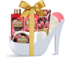 Spa Luxetique - Wellness Verwenpakket Vrouw in Witte Pump - Rose Beauty - Geschenkset Vrouwen - Wellness bath - Verjaardag Cadeau Vrouw, Moeder, Mama, Zus, Vriendin, Oma, Juf - Cadeaupakket voor haar - Grappige Cadeautjes Dames