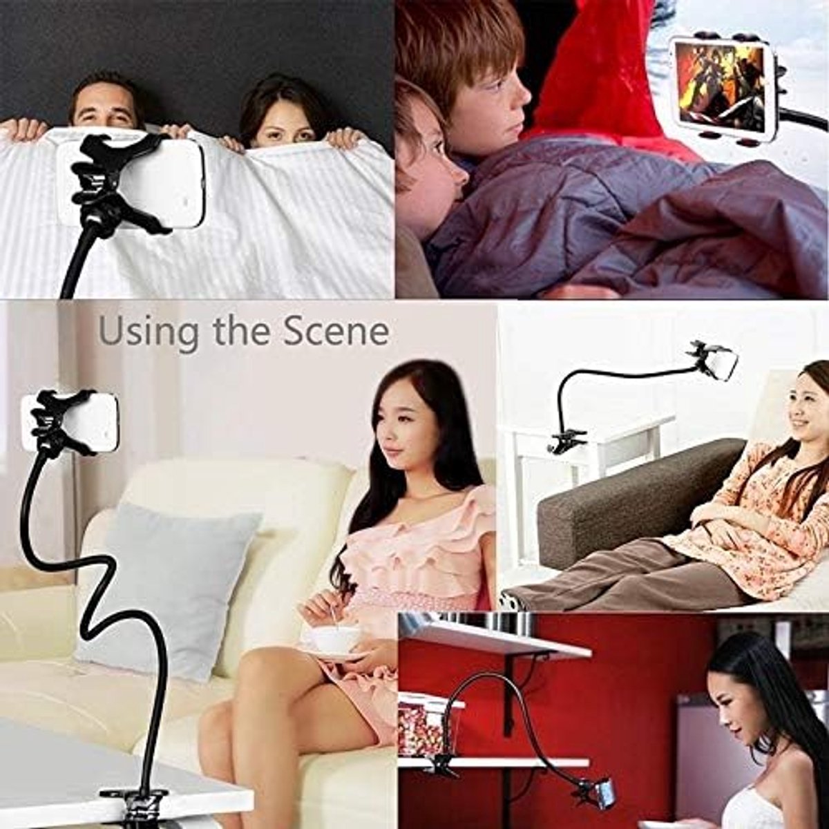 Metalen lange arm luie beugel houder met telefoonklem en bureauclip. Multifunctioneel: desktop, hoofdeinde, auto, Sofa. voor koelpad TipTop Air - zwart