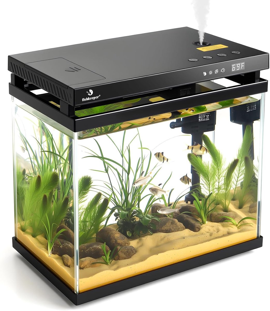 Thijox - Fishkeeper 5-in-1 Mini-Aquarium Starterset met LED, Getimede Voeding, Zelfreinigende Pomp & Filter, 8,6L Nano-Aquarium Compleetset met Aromat