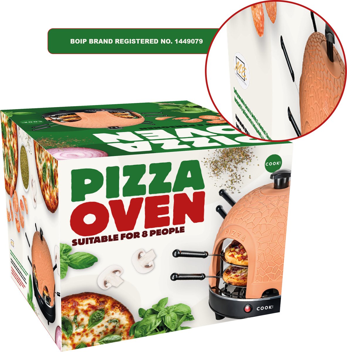 COOK-IT Pizza Oven 8 Personen - Mini Pizzaoven 1150W - Pizza Oven voor op Tafel - Terracotta Koepel - Inclusief 8 Pizzaspatels – foto 8