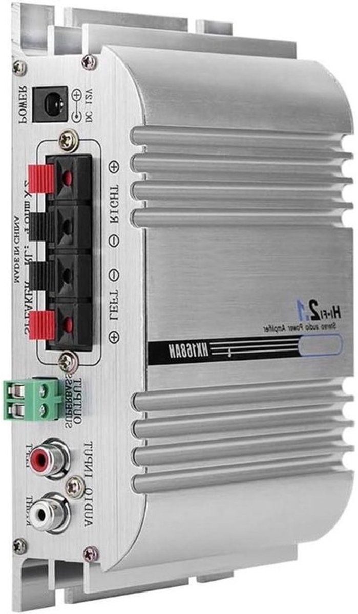 Hifi-autoversterker - Mini-versterker - Voor muziek luisteren - Heavy Bass-technologie - 17 x 14 x 5 cm - Zilver