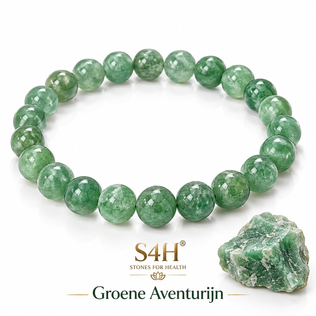 S4H® Groene Aventurijn Edelstenen Armband – 8 mm Kralen – 18 cm – Aventurijn Armband Dames & Heren – Geluk, Positiviteit & Balan