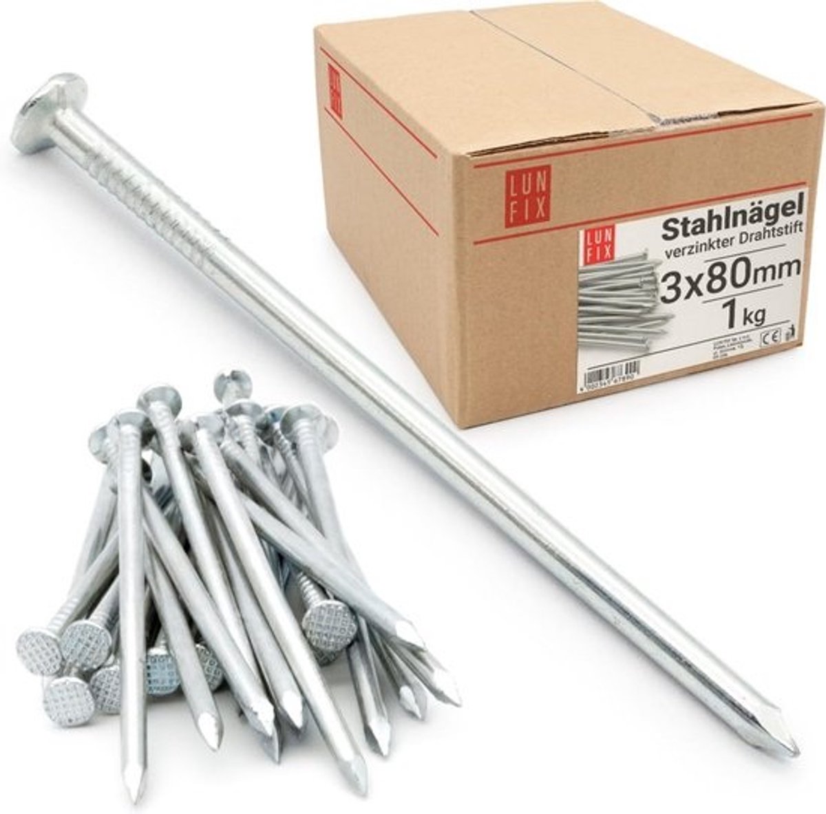 Stalen nagels - Bouwnagels - Draadpennen - Voor timmerwerk en DIY - Corrosiebestendig - Gegalvaniseerd - 3x80mm - 1kg - Zilver