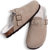 Olanly - Unisex Clogs - Warme Dames Winter Pantoffels - Koe suède - Houten Cogs -Abrikoos - 42 - Geschikt voor een voetlengte van 26cm